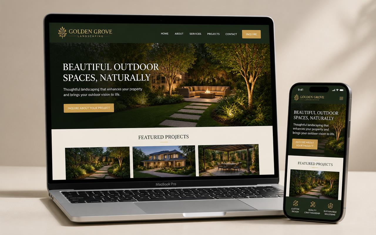 Golden Grove Landscaping website shown on laptop and mobile